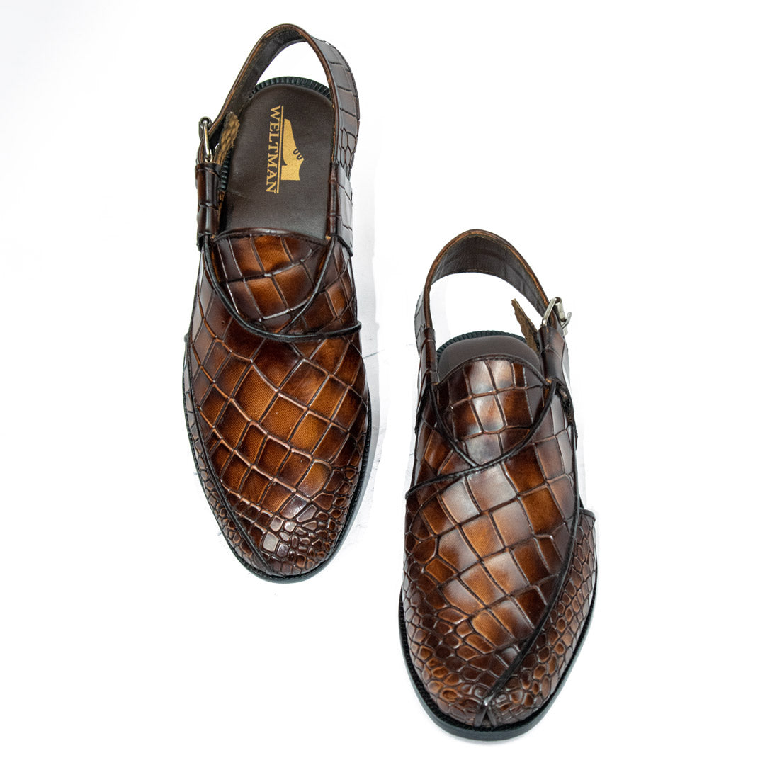 Pheonix Crocodile Mustard Two Tone Peshawari - Leather Sole