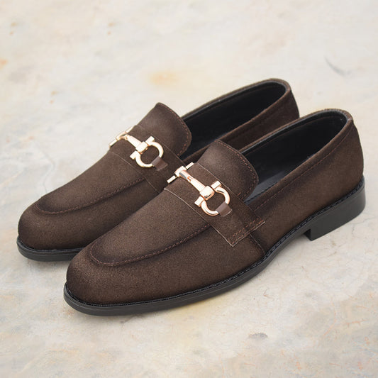 Brown Suede Horse Bit Loafers - Rubber Sole