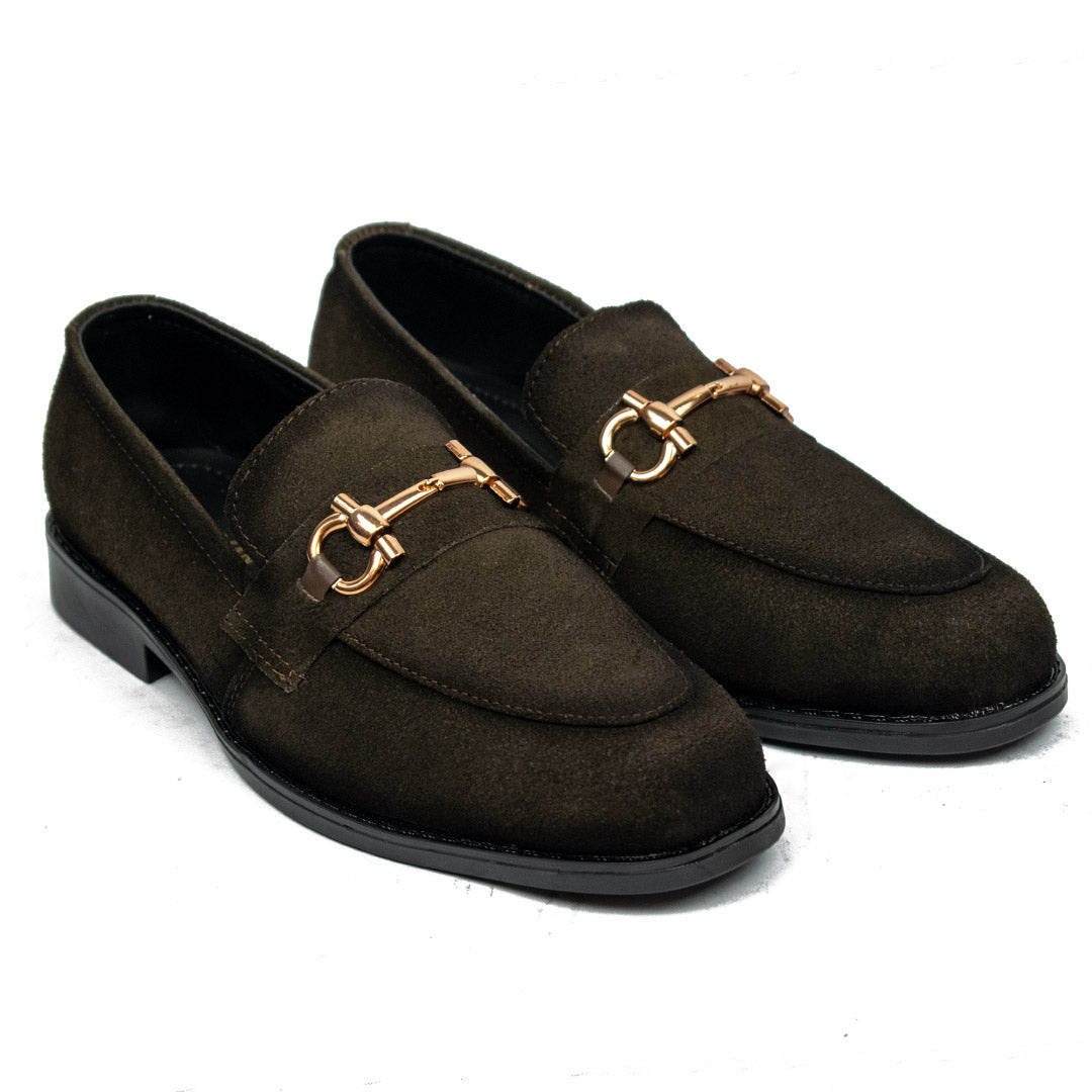 Brown Suede Horse Bit Loafers - Rubber Sole