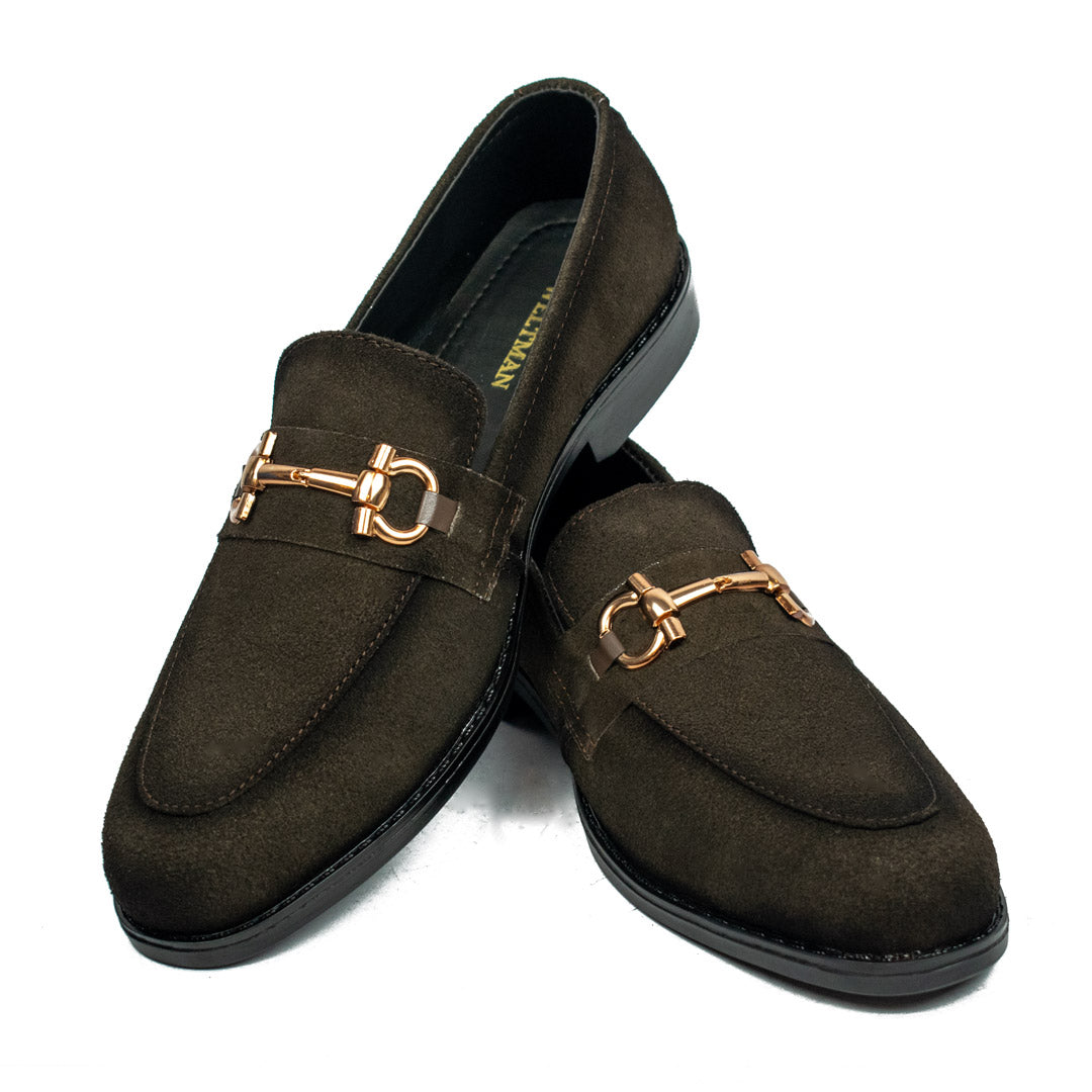 Brown Suede Horse Bit Loafers - Rubber Sole