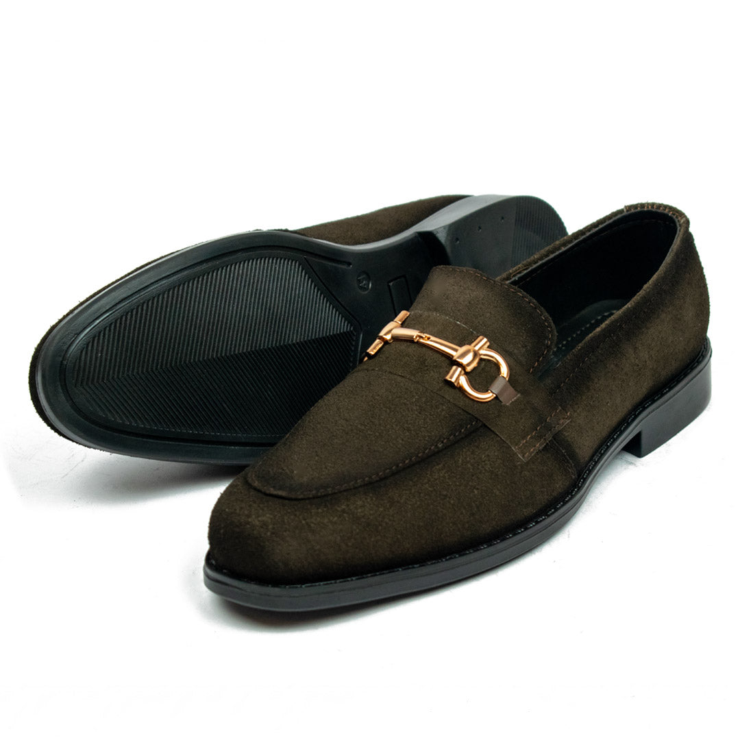 Brown Suede Horse Bit Loafers - Rubber Sole