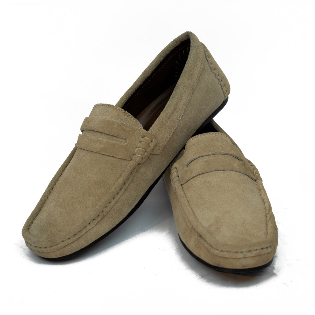 Cream Suede Penny Driving Loafer