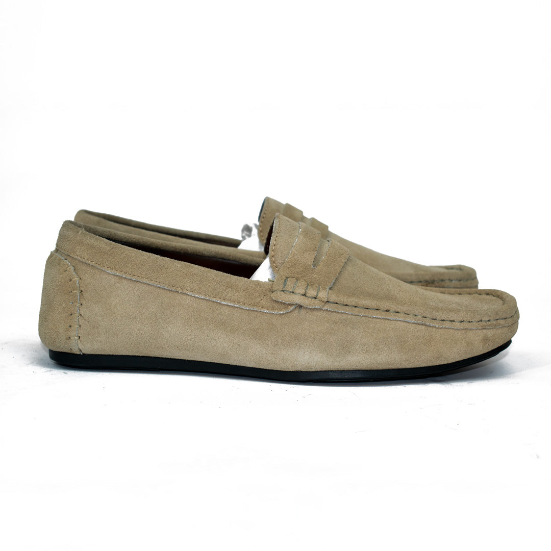 Cream Suede Penny Driving Loafer