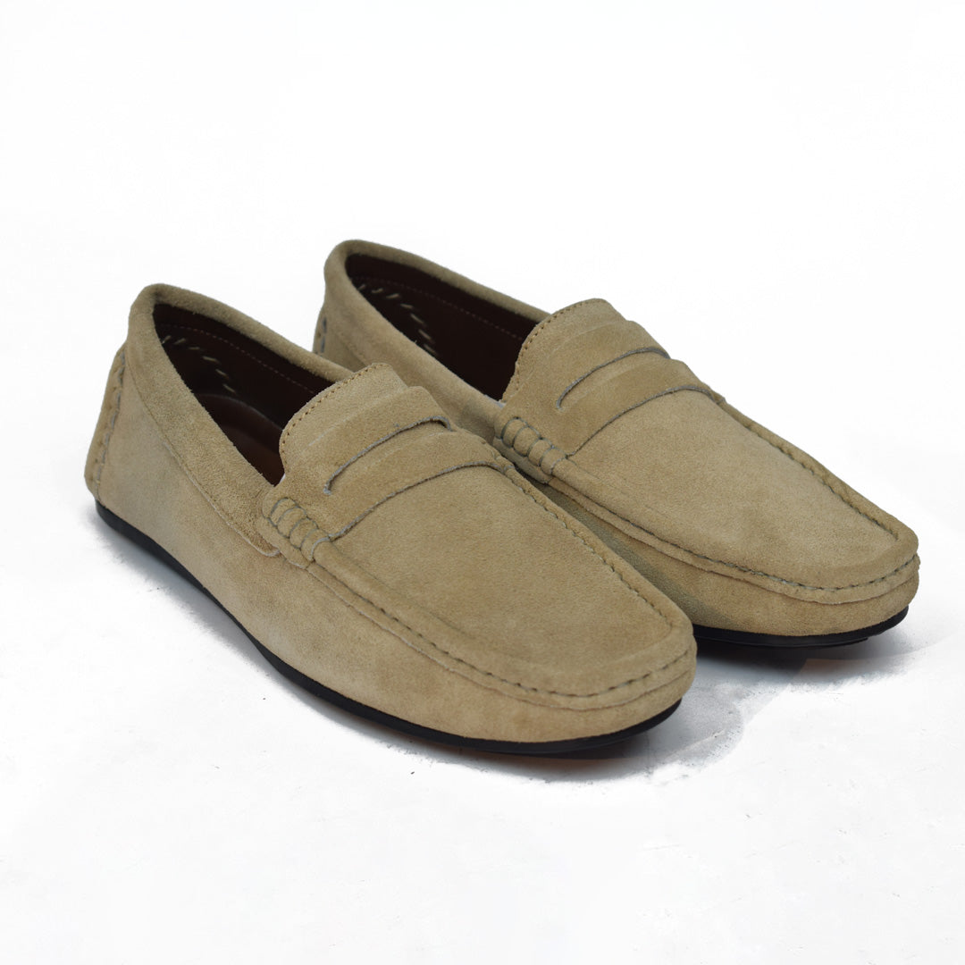 Cream Suede Penny Driving Loafer