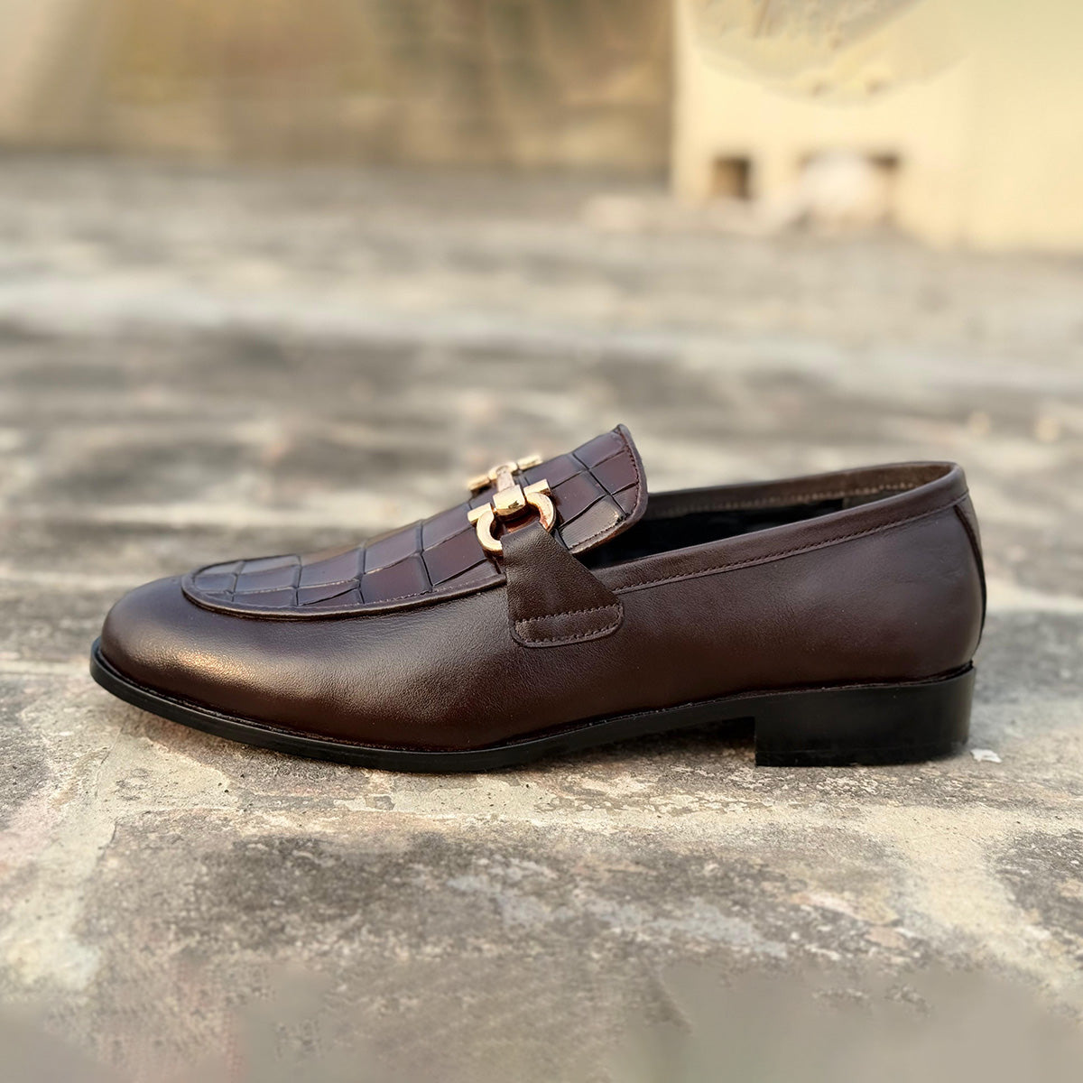 Kingston - Brown Croc Horse bit Loafers