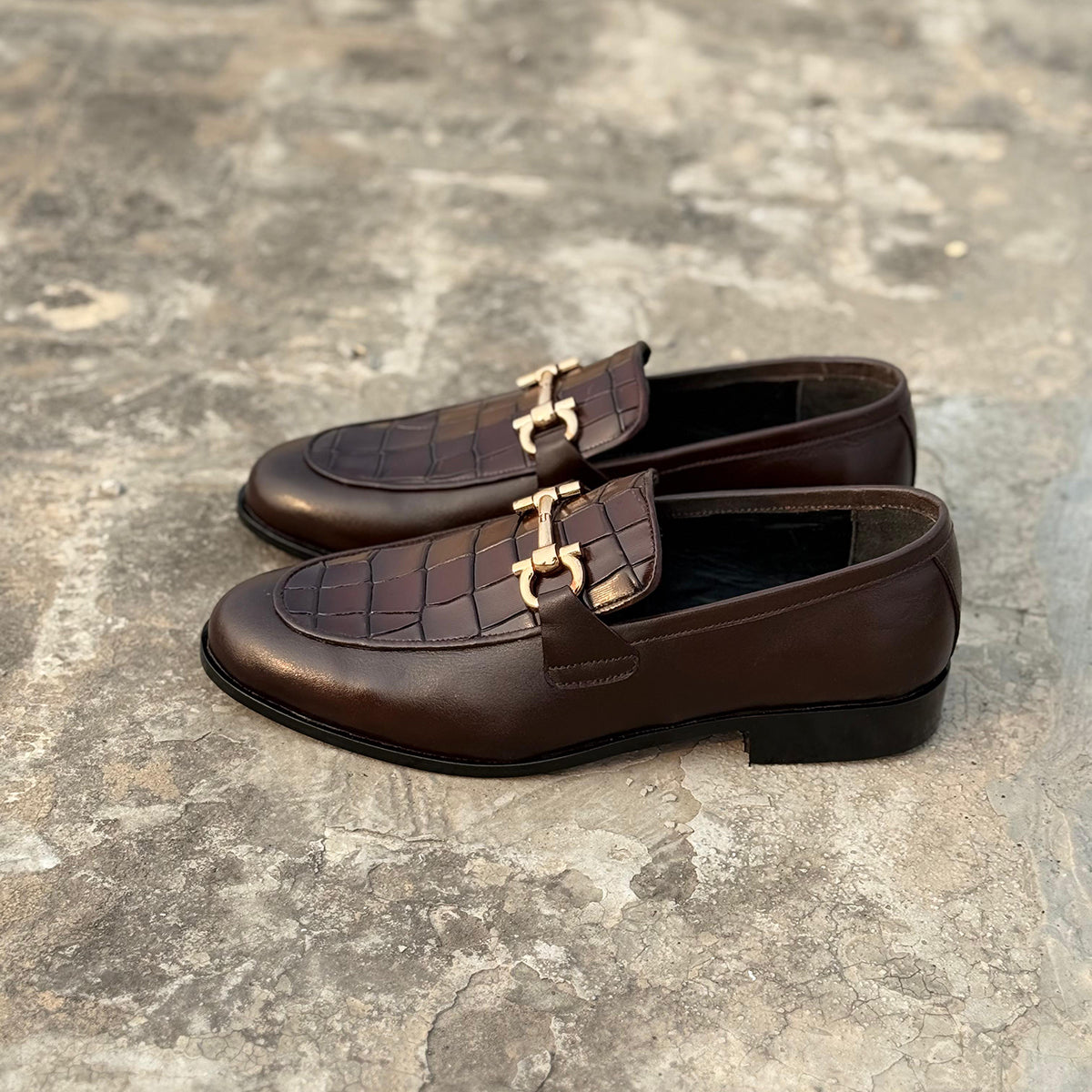 Kingston - Brown Croc Horse bit Loafers