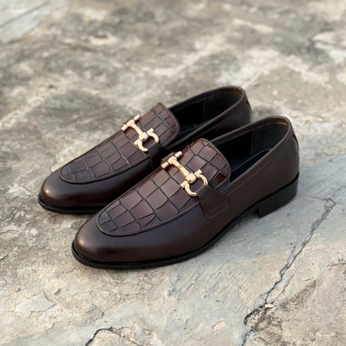 Kingston - Brown Croc Horse bit Loafers