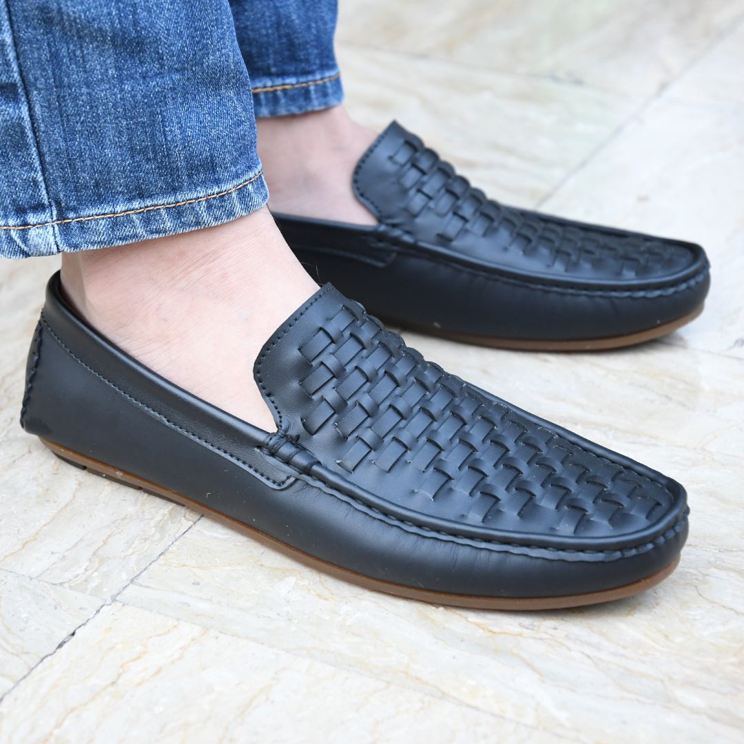 Black Knitted Moccasin – Synthetic Leather – ST100