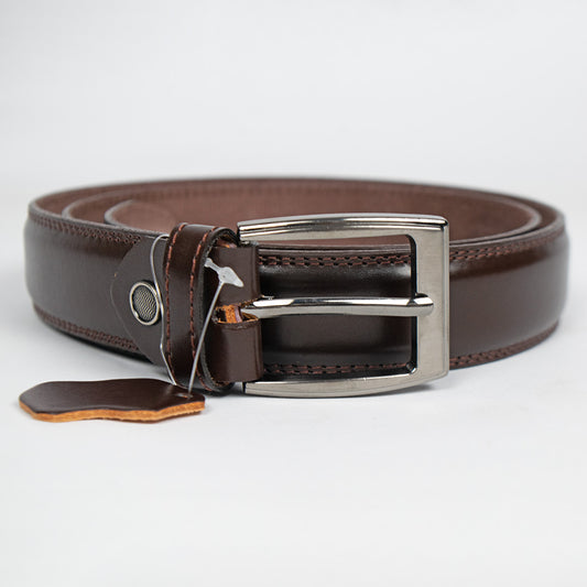 Brown Leather Belt - Double Stitched