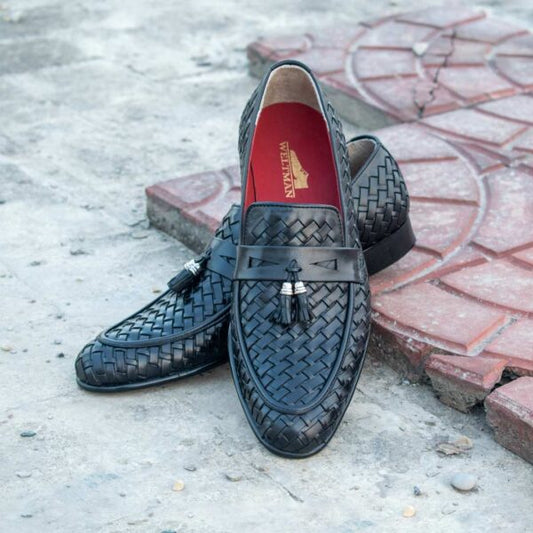 Black Knitted Tassel Loafer – Premium Leather Shoes