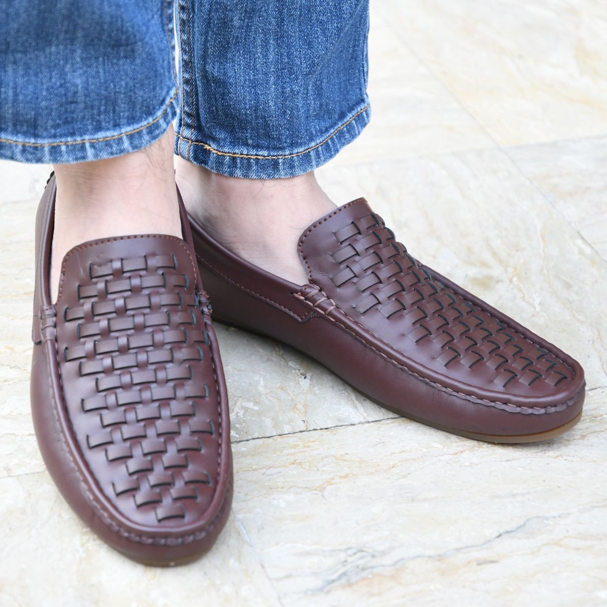 Brown Knitted Moccasin – Synthetic Leather – ST101