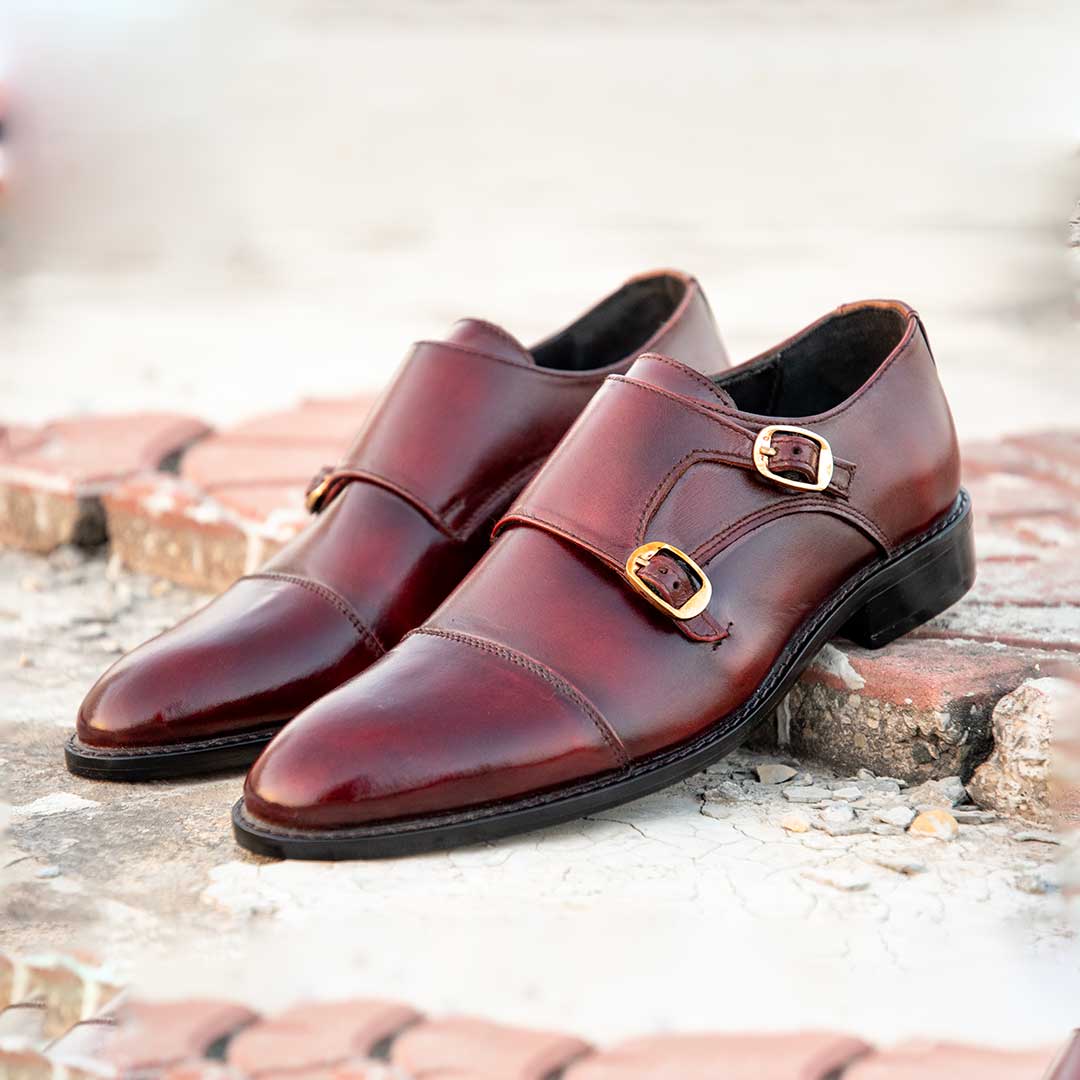 Double Monk Straps - Burgundy Two Tone